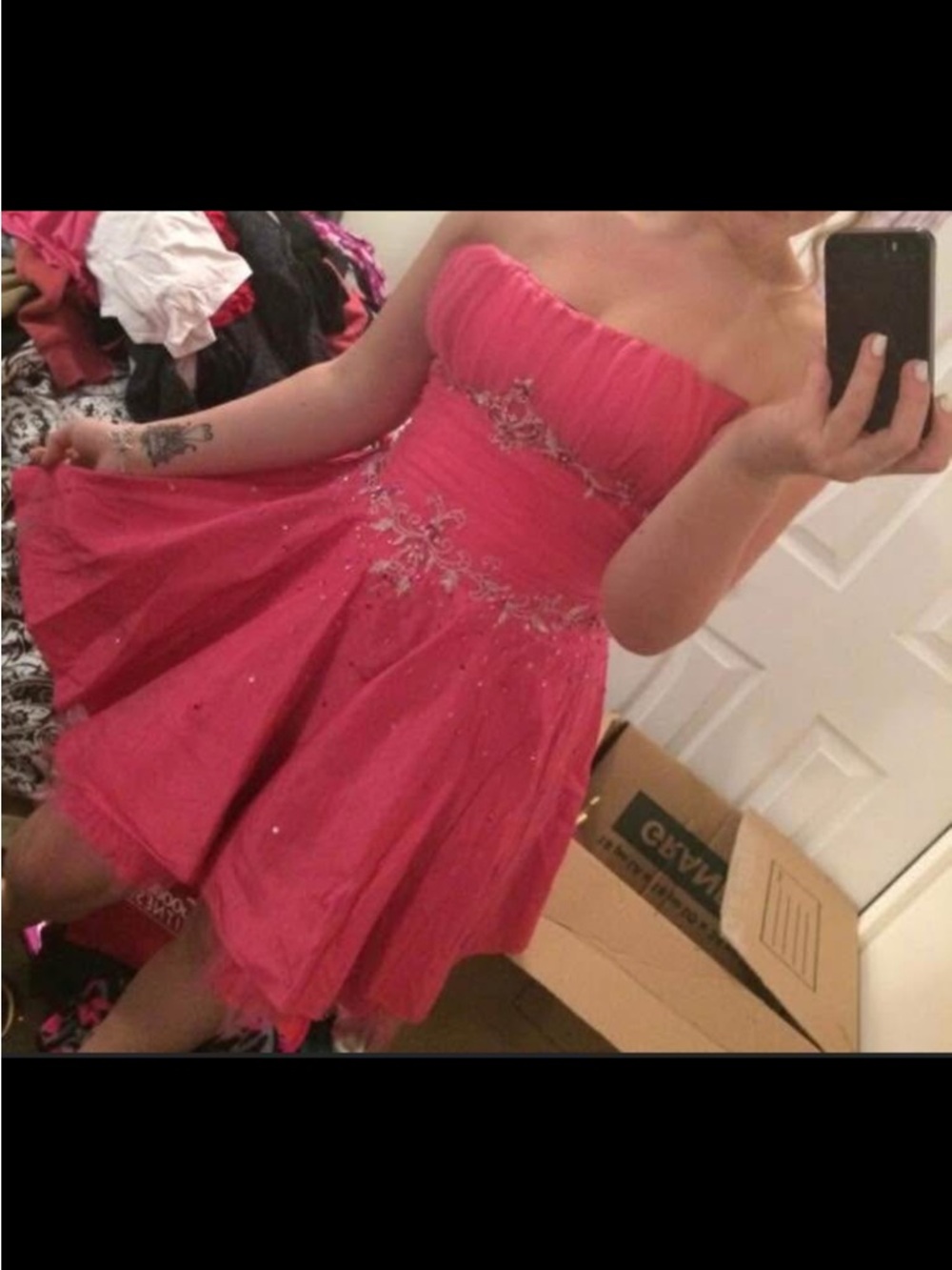 Strapless Pink Party Dress with Embellished Waist